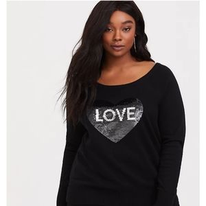 Torrid Black “LOVE/NOPE” Flip Sequins Sweater